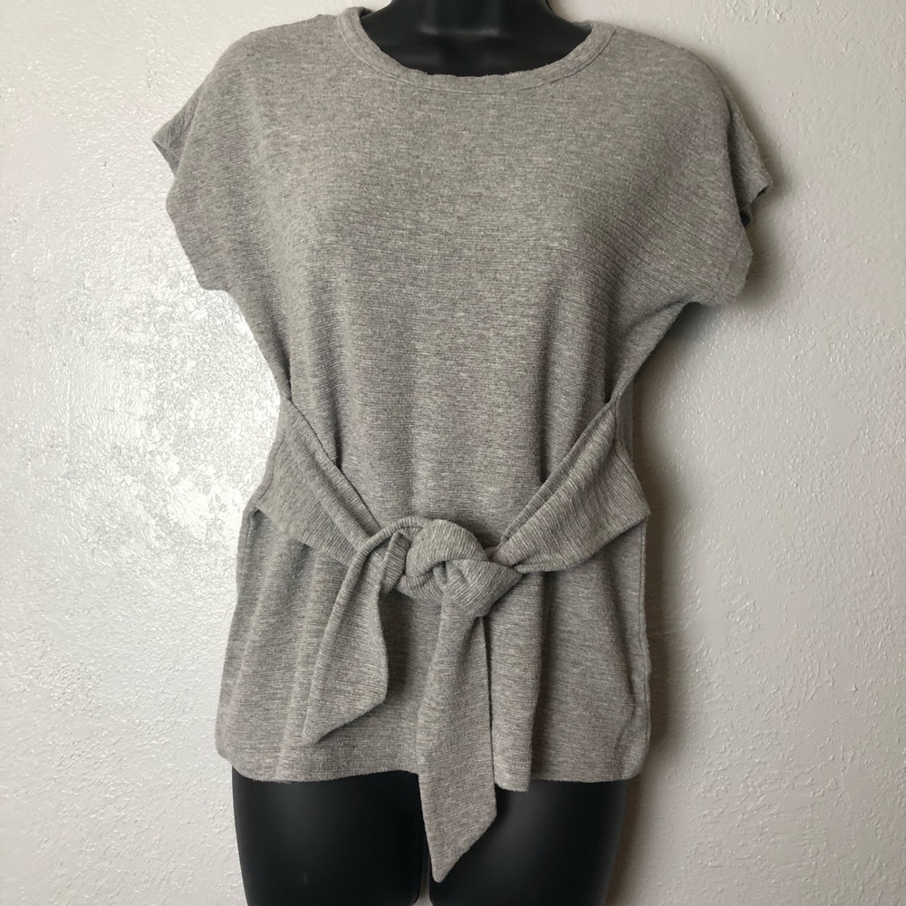 TAHARI sweater shirt grey knot tie shirt sleeve XS - Picture 1 of 14